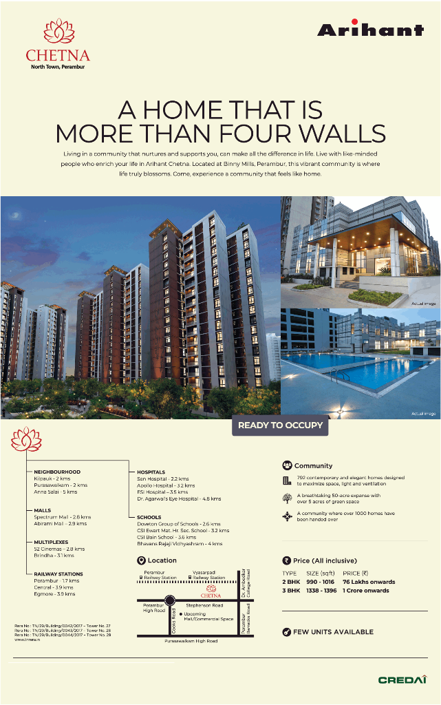 Few units available at Arihant Chetna in Chennai